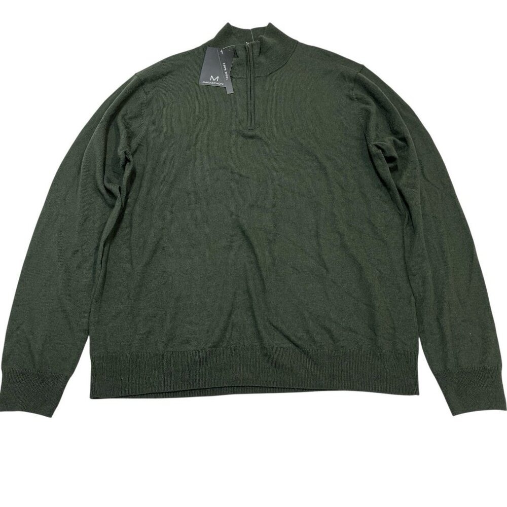 Magaschoni Sweater Green‎ Wool 1/4 Zip Mock Neck Pullover Size L Preppy Heritage